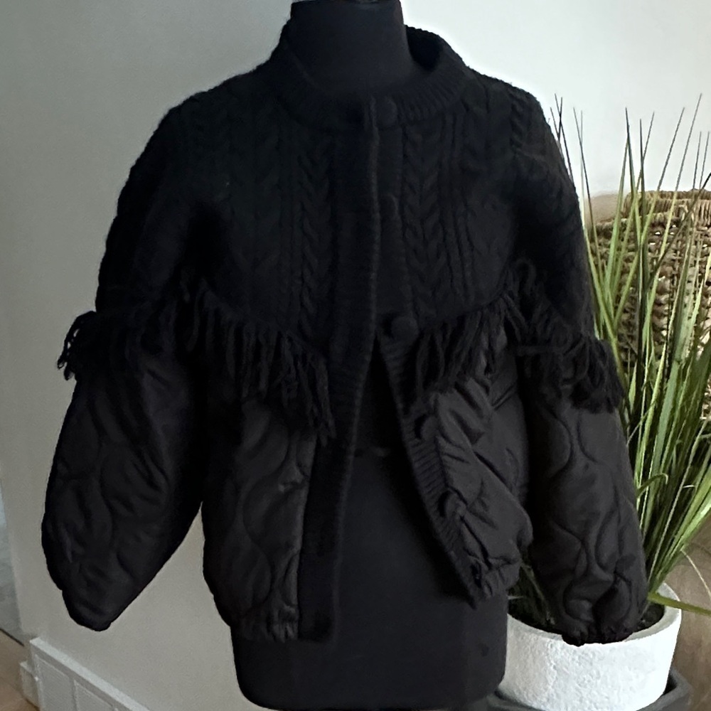 EUC Black Women's Statement Jacket with Fringe Detail and Big Buttons - Size S